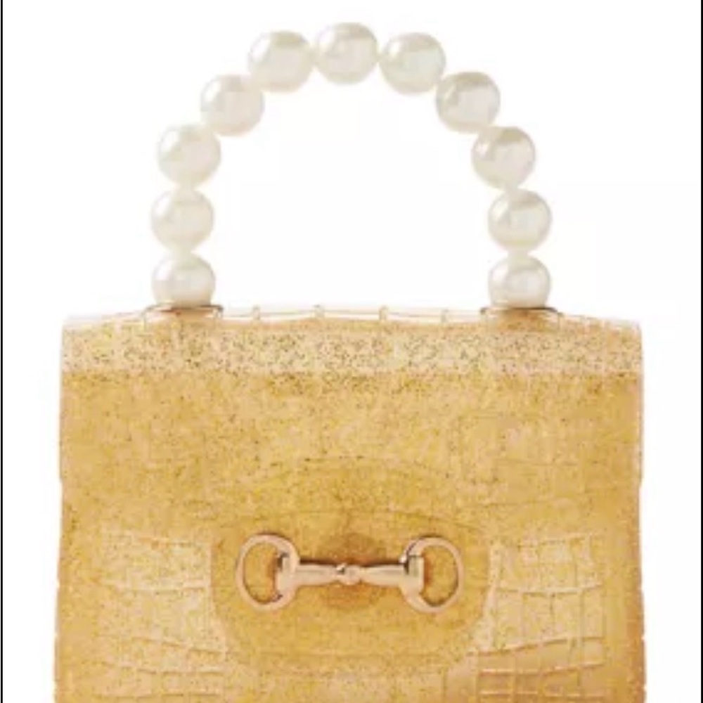 Riviera Small Metallic Gold Jelly Bag with Pearl Handle